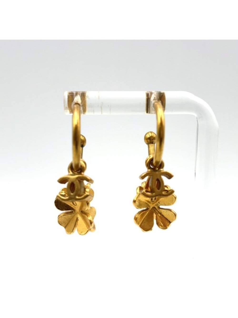 Chanel CC Logo Clover Gold Plated Earrings